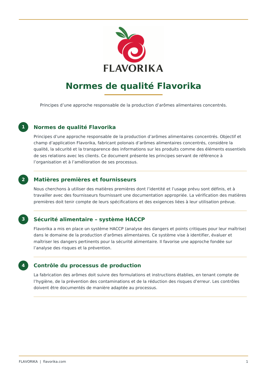 Normes de qualité et HACCP